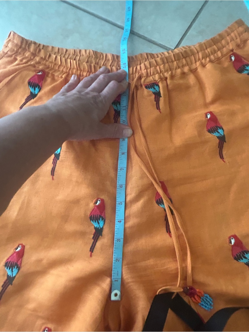 Farm Rio Linen Pants Embroidered Tropical Beach Parrot Beaded Tassel Large READ - Picture 15 of 17